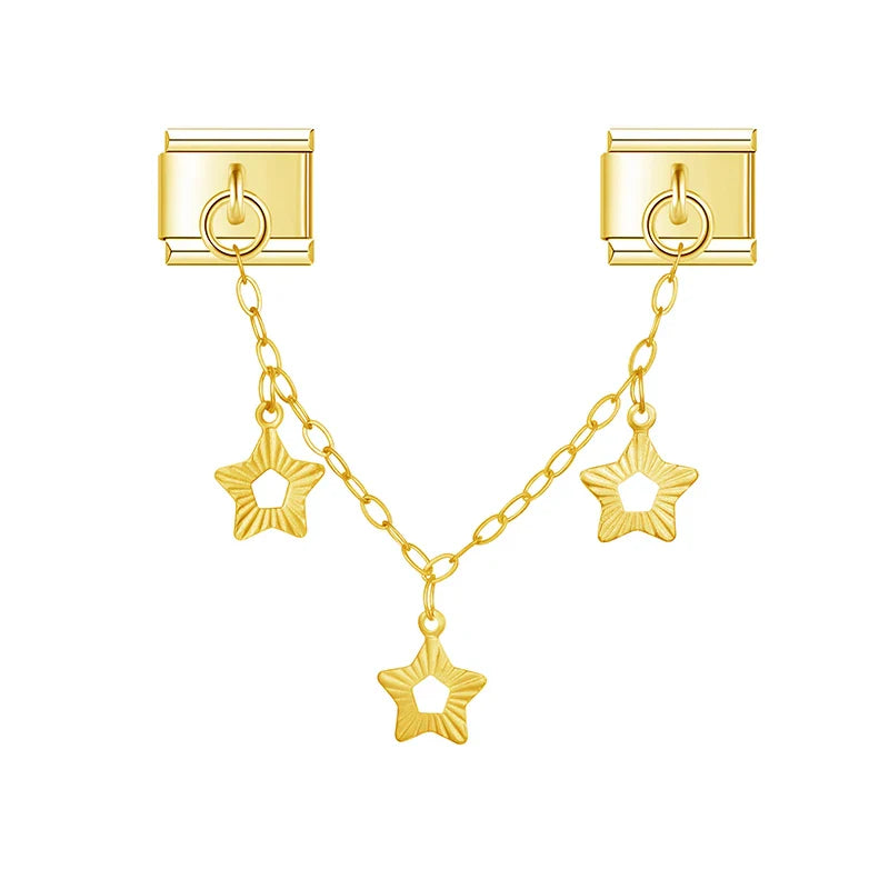 Gold solid star cutout safety chain link — Italian charm bracelet, by Charmtastic