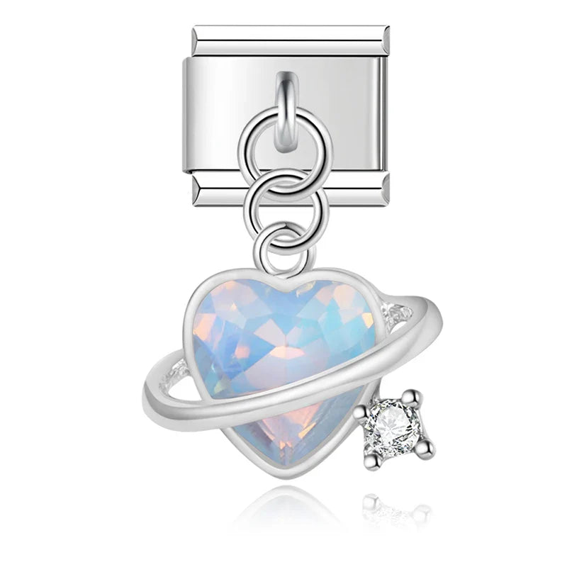 Heart Universe Italian Charms – heart-shaped universe charm with crystal ring in blue, Italian charm bracelet charm by Charmtastic