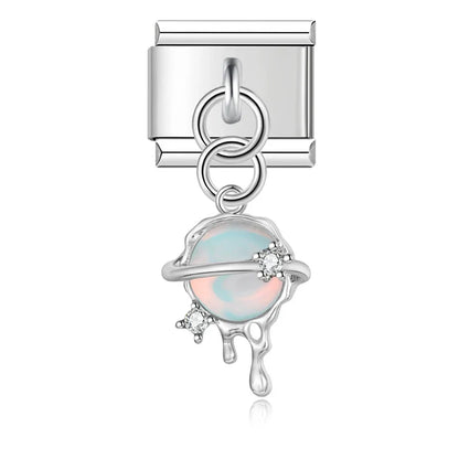 Heart Universe Italian Charms – planet universe charm with crystal ring in pink, Italian charm bracelet charm by Charmtastic
