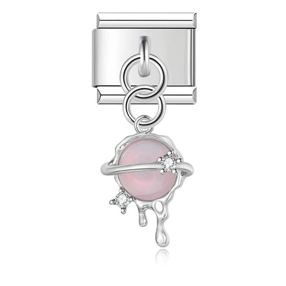 Heart Universe Italian Charms – planet universe charm with crystal ring in white opal, Italian charm bracelet charm by Charmtastic