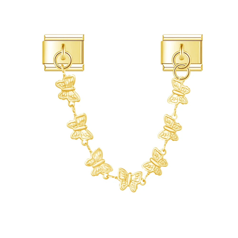 Gold butterfly link safety chain — Italian charm bracelet, by Charmtastic