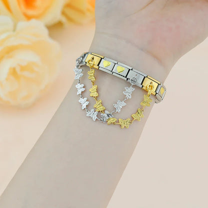 Heart and butterfly safety chain links close-up — 9mm Italian charm, by Charmtastic