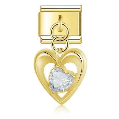 Pearl Heart & Flower Dangle Italian Charms — Mother of Pearl Pendant Bracelet Links
