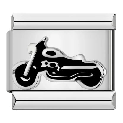 Infinite Snowflake Motorcycle Star – motorcycle charm in silver, Italian charm bracelet charm by Charmtastic