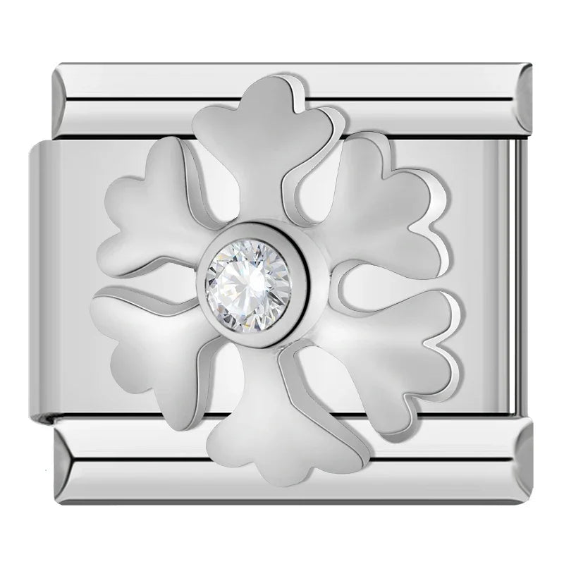 Infinite Snowflake Motorcycle Star – snowflake charm with cz center in silver, Italian charm bracelet charm by Charmtastic