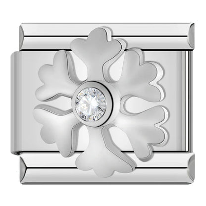 Infinite Snowflake Motorcycle Star – snowflake charm with cz center in silver, Italian charm bracelet charm by Charmtastic