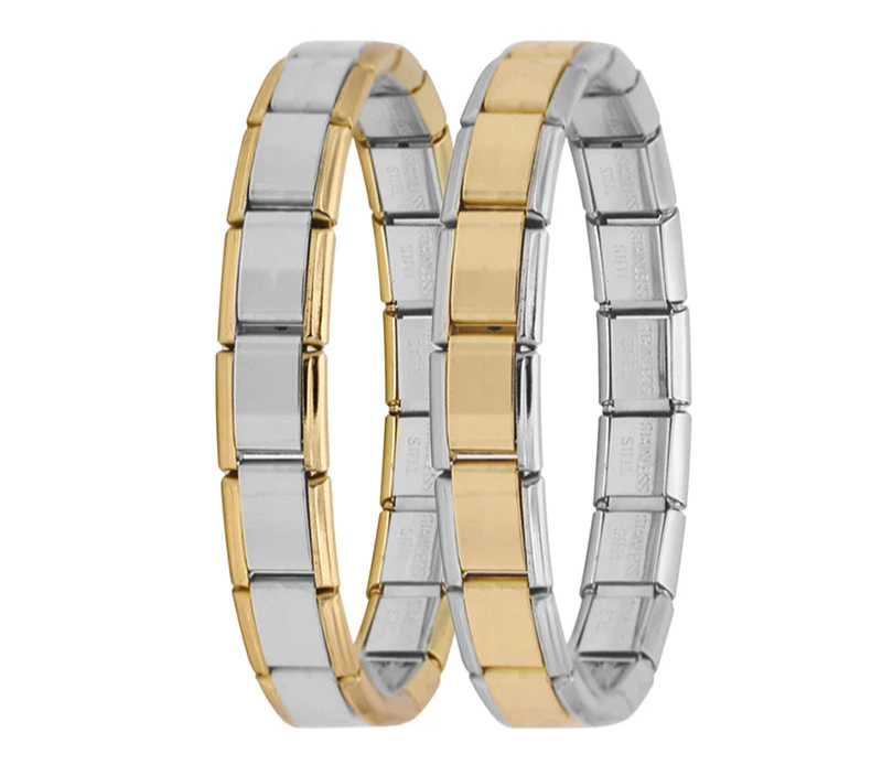 italian charms bracelets silver gold rose gold – two-tone silver and gold Italian charm bracelets pair, by Charmtastic
