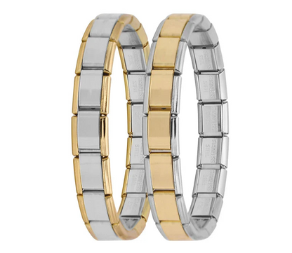 italian charms bracelets silver gold rose gold – two-tone silver and gold Italian charm bracelets pair, by Charmtastic