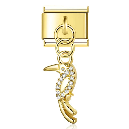 Gold cobra snake CZ pave dangle Italian charm, by Charmtastic