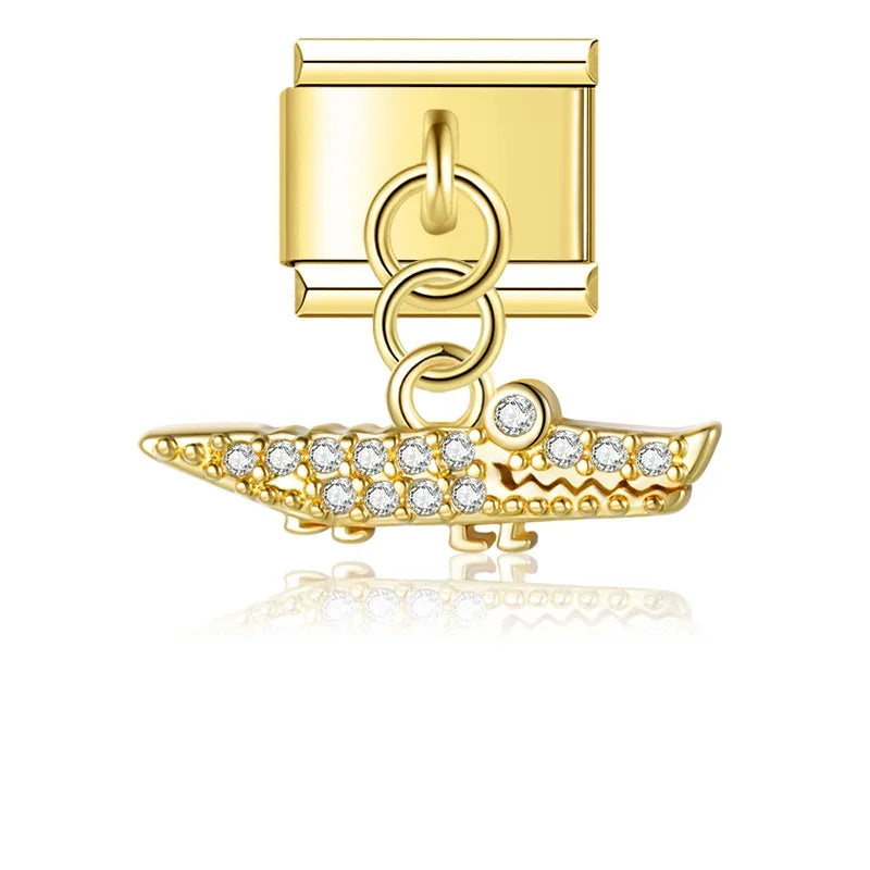 Gold crocodile CZ pave dangle Italian charm, by Charmtastic