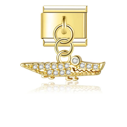Gold crocodile CZ pave dangle Italian charm, by Charmtastic