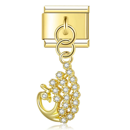 Gold peacock CZ pave dangle Italian charm, by Charmtastic