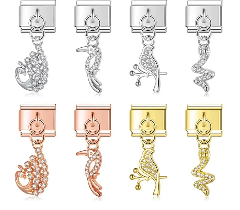 Jeweled animal and bird CZ dangle Italian charms collection, by Charmtastic