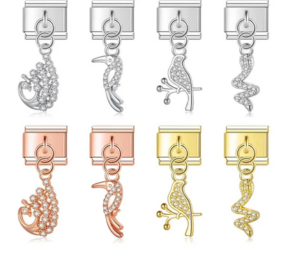 Jeweled animal and bird CZ dangle Italian charms collection, by Charmtastic