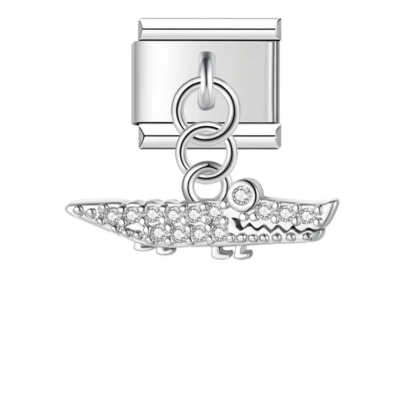 Silver crocodile CZ pave dangle Italian charm, by Charmtastic