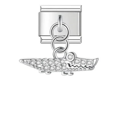 Silver crocodile CZ pave dangle Italian charm, by Charmtastic