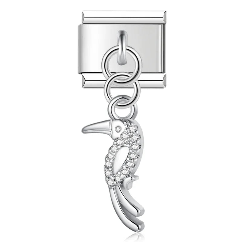 Silver heron CZ pave dangle Italian charm, by Charmtastic