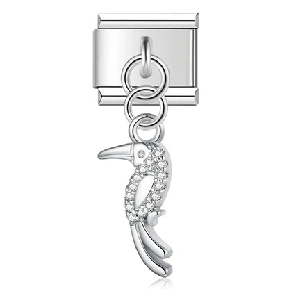 Silver heron CZ pave dangle Italian charm, by Charmtastic