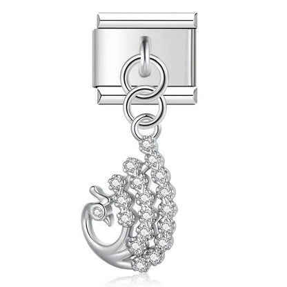 Silver peacock CZ pave dangle Italian charm, by Charmtastic