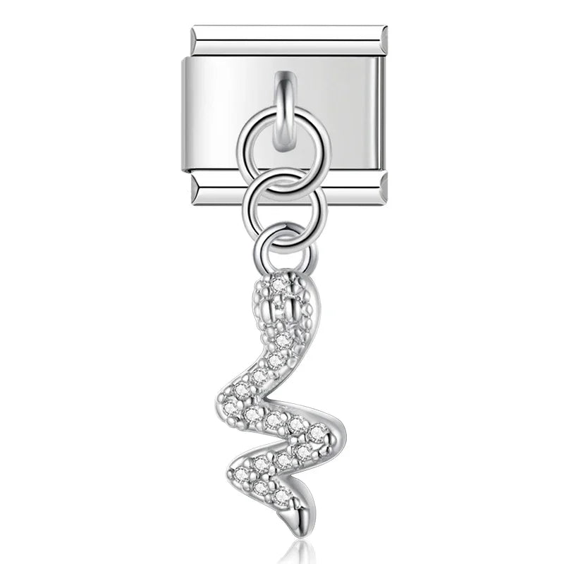 Silver serpent CZ pave dangle Italian charm, by Charmtastic