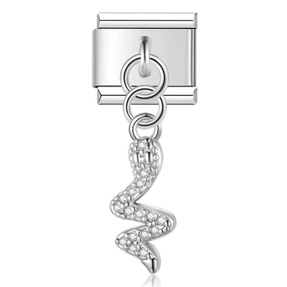Silver serpent CZ pave dangle Italian charm, by Charmtastic