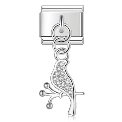 Silver woodpecker CZ pave dangle Italian charm, by Charmtastic