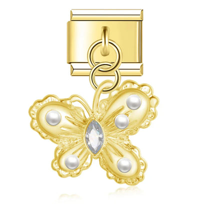 Gold filigree butterfly dangle charm with clear CZ — Italian charm, by Charmtastic