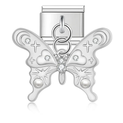 Silver ornate butterfly dangle charm with clear CZ — Italian charm, by Charmtastic