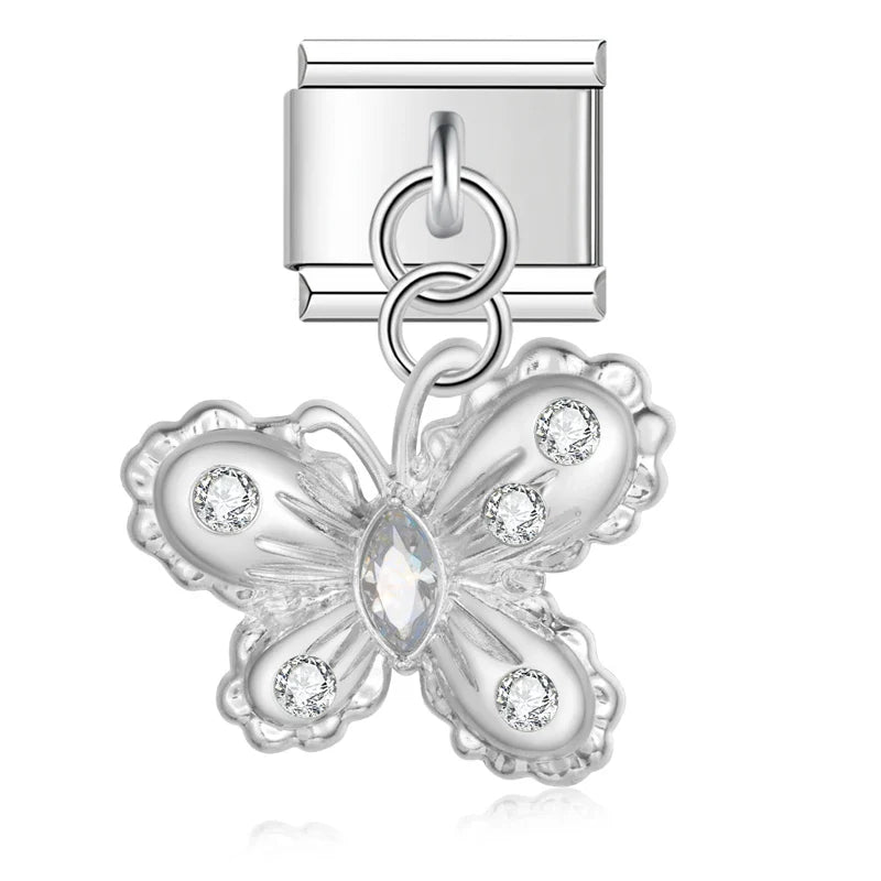 Silver pave butterfly dangle charm with clear CZ — Italian charm, by Charmtastic