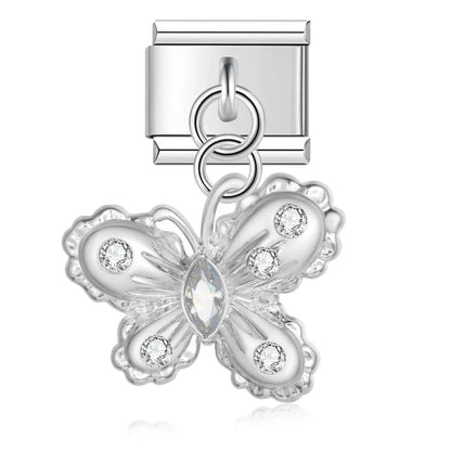 Silver pave butterfly dangle charm with clear CZ — Italian charm, by Charmtastic