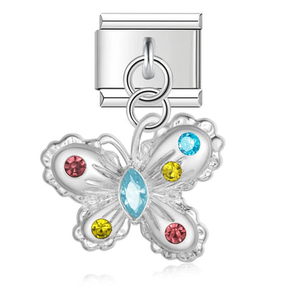 Silver pave butterfly dangle charm with rainbow CZ — Italian charm, by Charmtastic