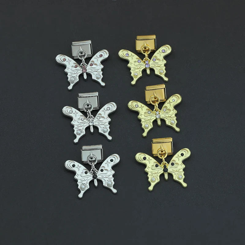 Jeweled butterfly dangle Italian charm — 9mm bracelet, by Charmtastic