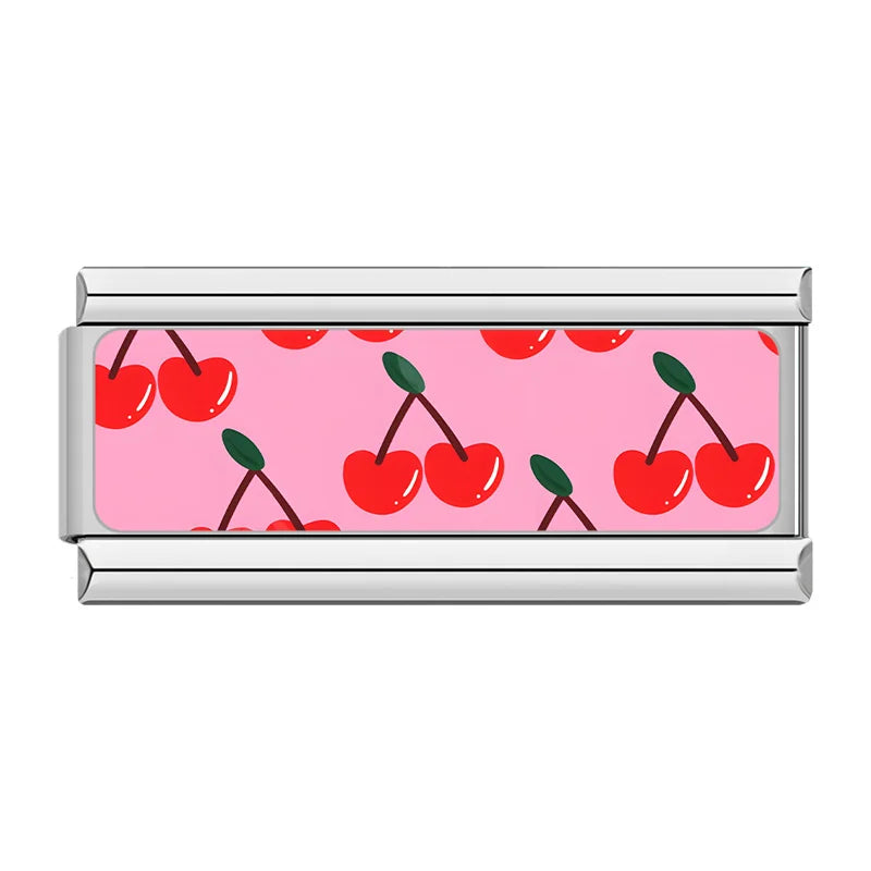 Kawaii Aesthetic & Repeat Pattern Charms – repeat pattern of cherries on pink background enamel charm, Italian charm bracelet charm by Charmtastic