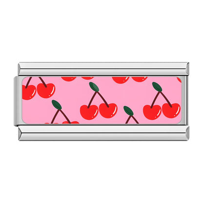 Kawaii Aesthetic & Repeat Pattern Charms – repeat pattern of cherries on pink background enamel charm, Italian charm bracelet charm by Charmtastic