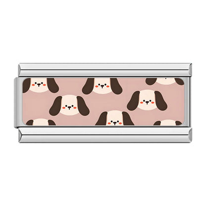 Kawaii Aesthetic & Repeat Pattern Charms – repeat pattern of brown and cream puppy faces on dusty pink background enamel charm, Italian charm bracelet charm by Charmtastic