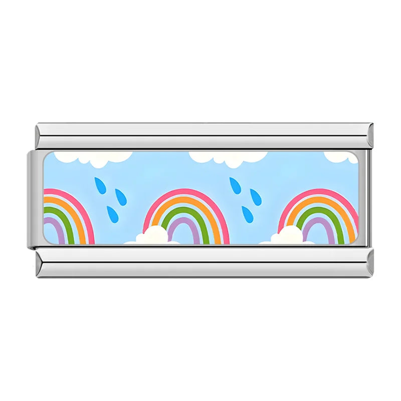 Rainbows with raindrops repeat pattern Italian charm bracelet charm, by Charmtastic