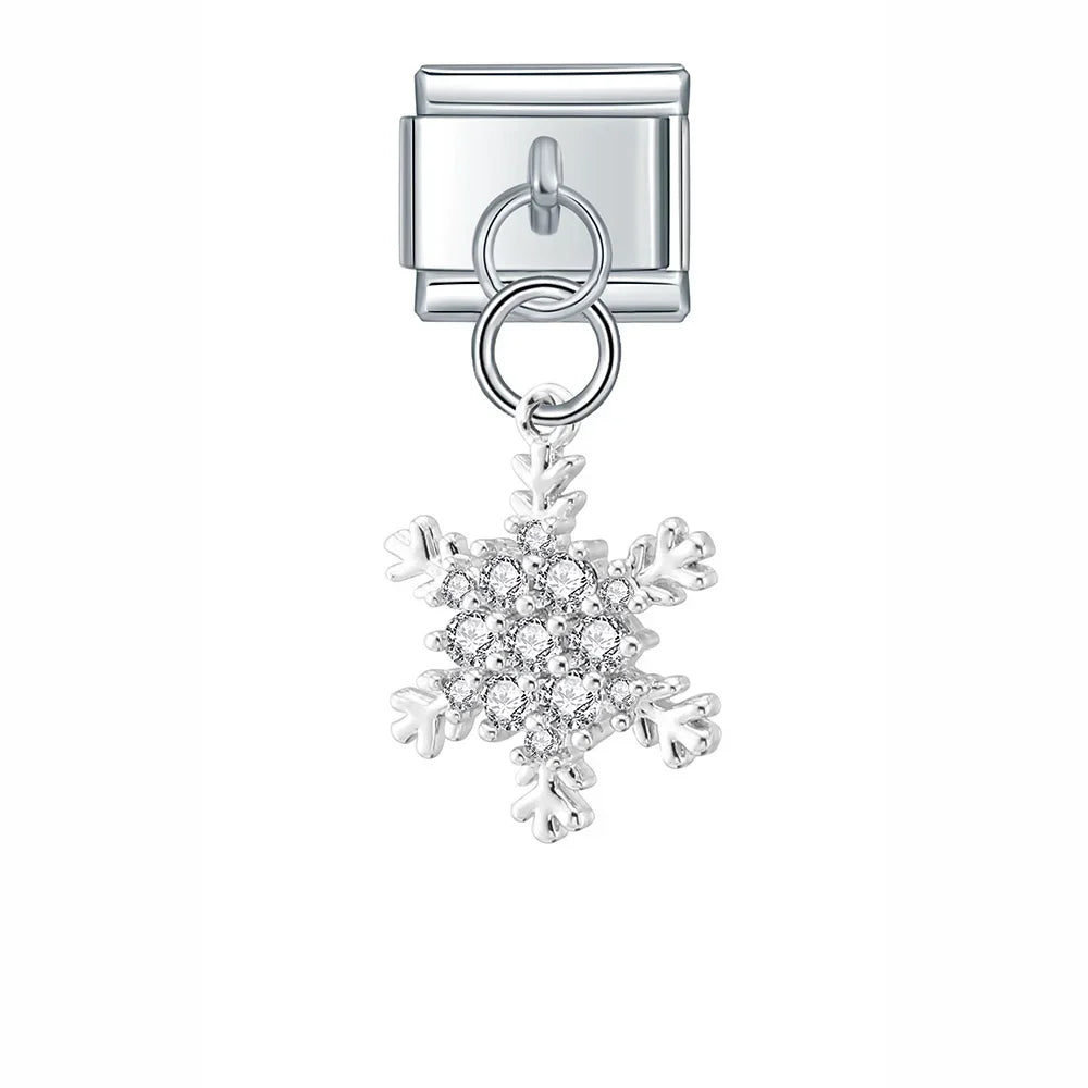 Key Paper Clip Star Snowflake Shiny Charms – snowflake charm with cz crystals in silver, Italian charm bracelet charm by Charmtastic