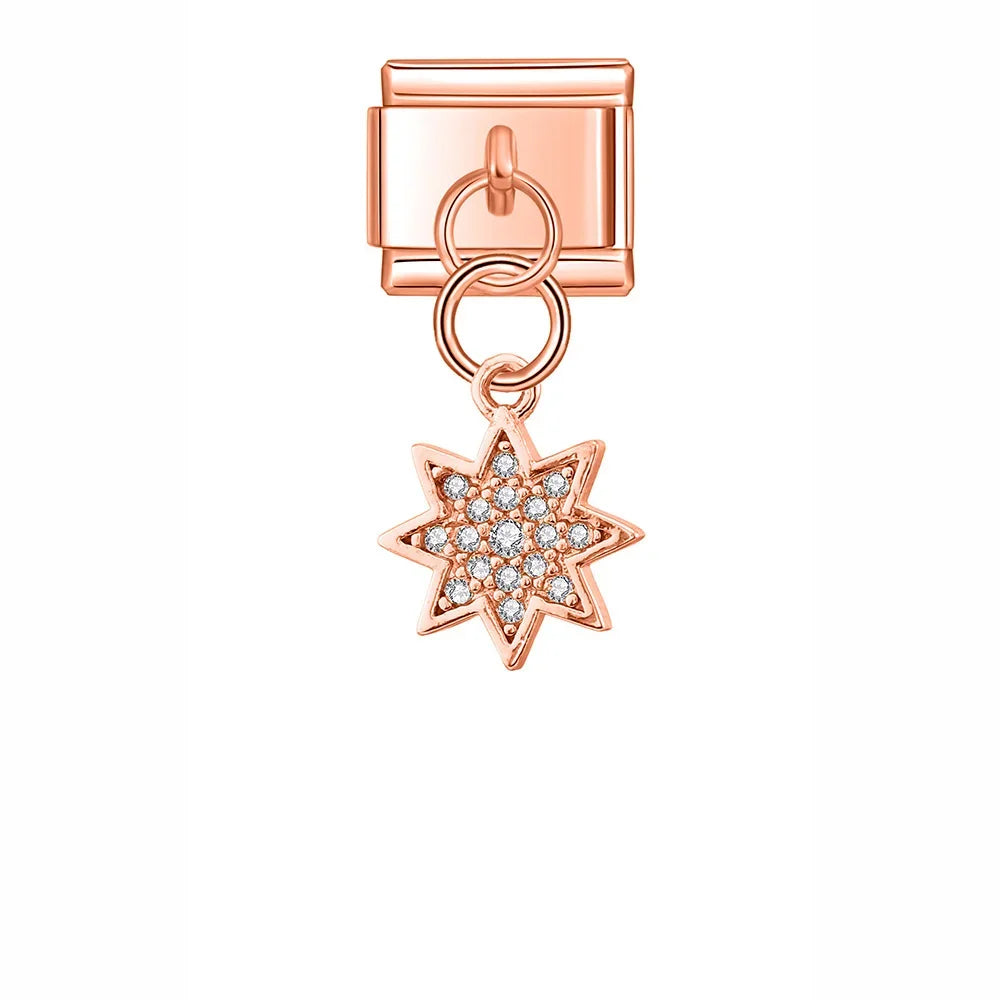 Key Paper Clip Star Snowflake Shiny Charms – star charm with cz crystals in rose gold, Italian charm bracelet charm by Charmtastic