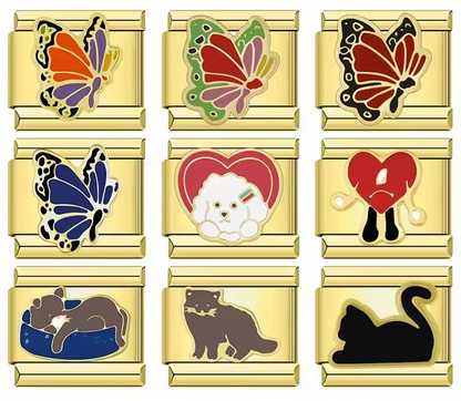 Special Golden Heart Italian Charm — Sad Heart Character Gold Enamel Bracelet Link