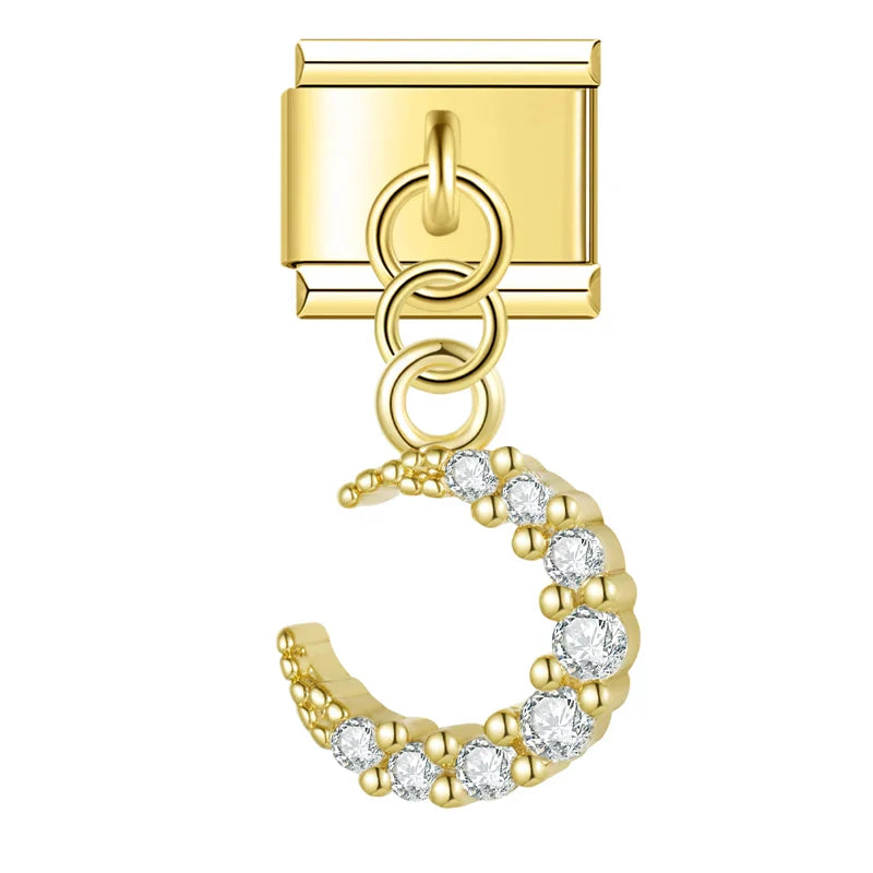 Lightning Moon Dazzling charms – gold crystal number 3 dangle charm, Italian charm bracelet charm by Charmtastic