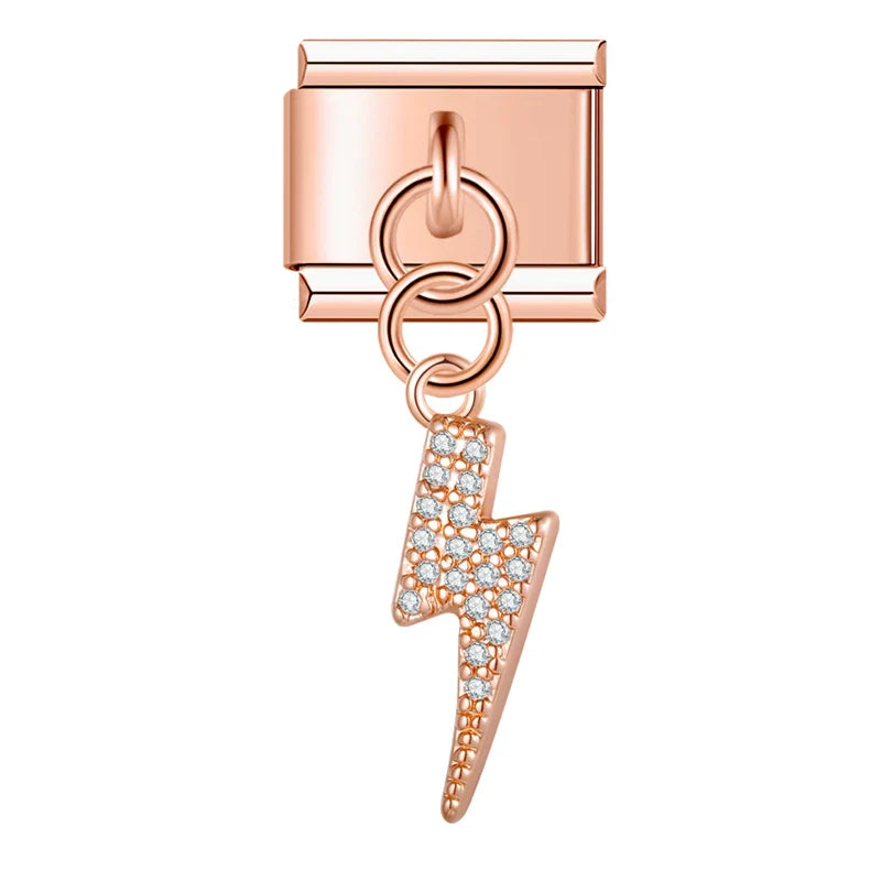 Lightning Moon Dazzling charms – rose gold crystal lightning bolt dangle charm, Italian charm bracelet charm by Charmtastic