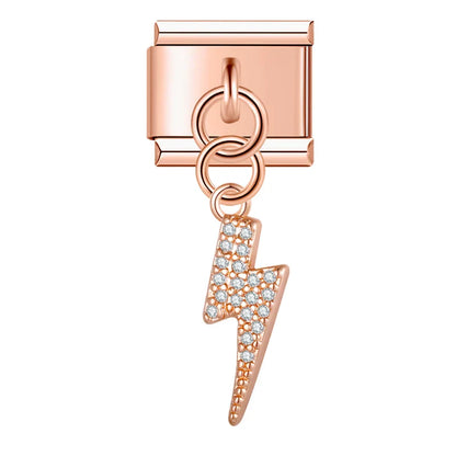Lightning Moon Dazzling charms – rose gold crystal lightning bolt dangle charm, Italian charm bracelet charm by Charmtastic