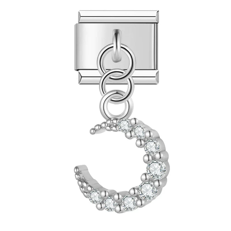 Lightning Moon Dazzling charms – silver crystal crescent moon dangle charm, Italian charm bracelet charm by Charmtastic