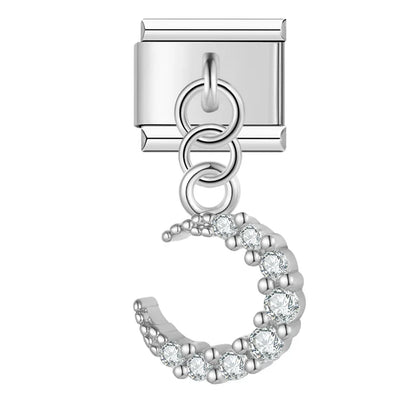 Lightning Moon Dazzling charms – silver crystal crescent moon dangle charm, Italian charm bracelet charm by Charmtastic