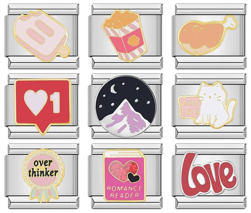 Love, Cat, Chicken Leg & Popsicle Charms – Italian charm bracelet charm, design 1 of 6, by Charmtastic