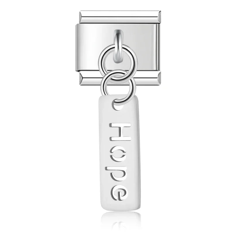 Love Dream Hope Happy Luck OMG charms – Hope word tag dangle charm in silver, Italian charm bracelet charm by Charmtastic