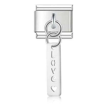 Love Dream Hope Happy Luck OMG charms – Love word tag dangle charm with heart in silver, Italian charm bracelet charm by Charmtastic