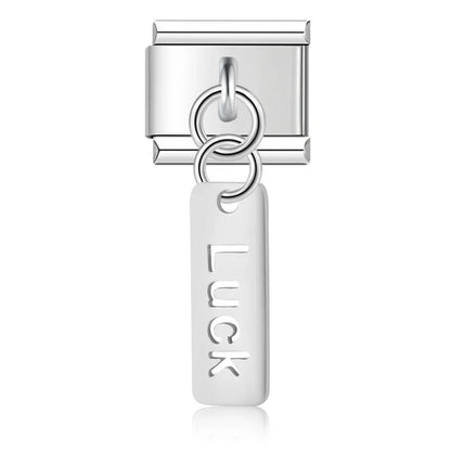 Love Dream Hope Happy Luck OMG charms – Luck word tag dangle charm in silver, Italian charm bracelet charm by Charmtastic