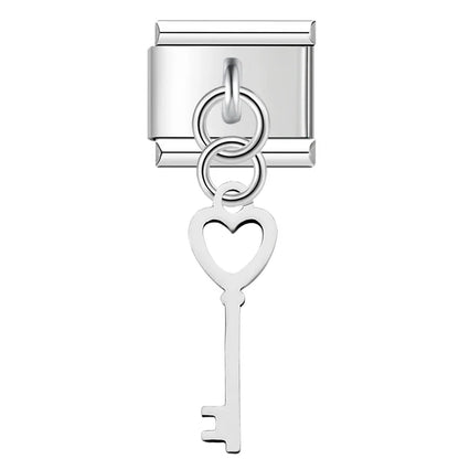 Heart key silver cutout Italian charm, by Charmtastic
