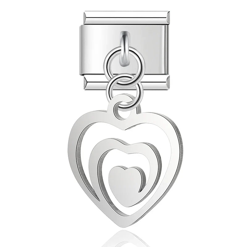 Heart-in-heart silver cutout Italian charm, by Charmtastic